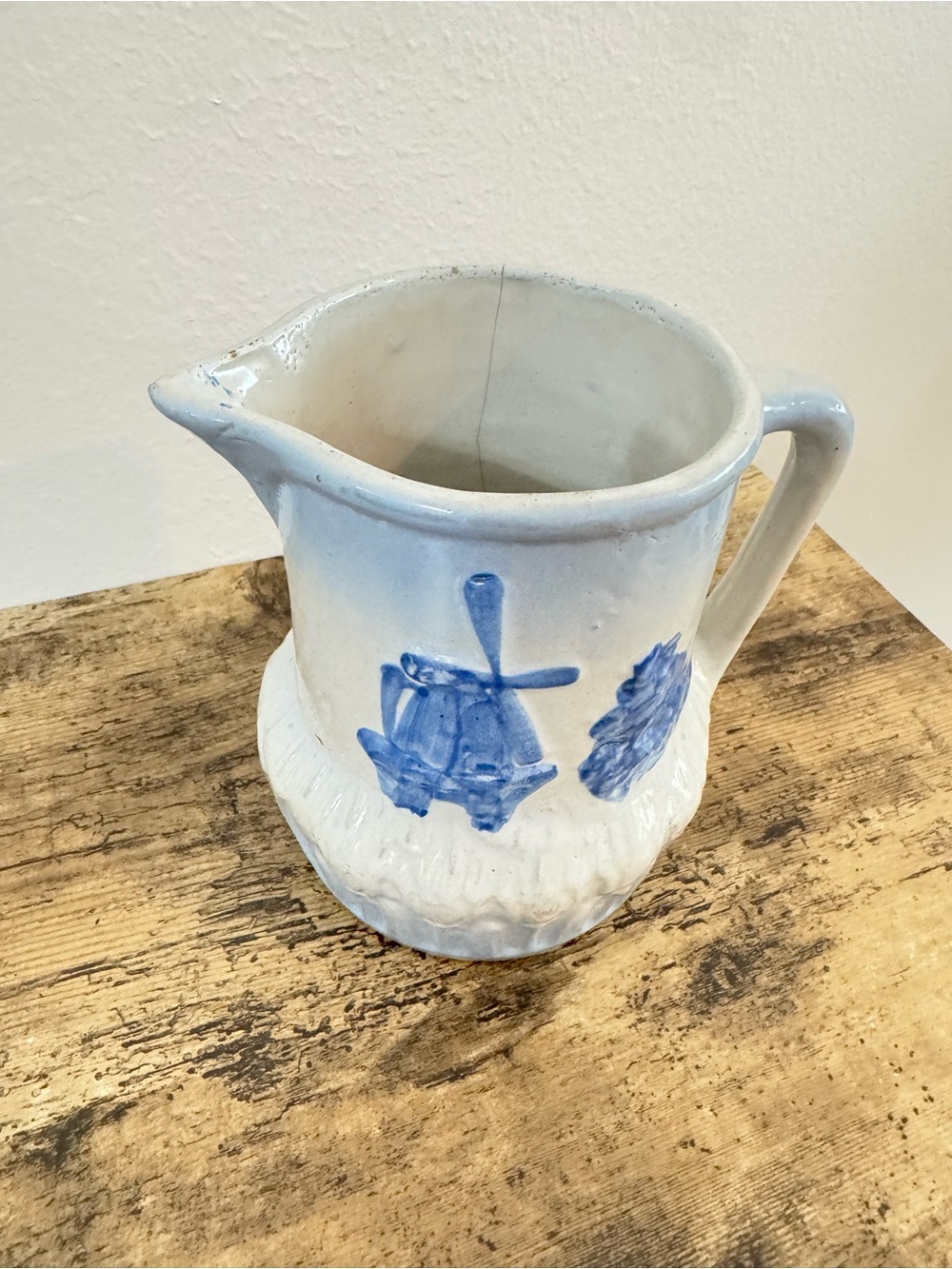 Blue & White Stoneware Pitcher Windmill Dutch Farmhouse Decor - Picture 4 of 12
